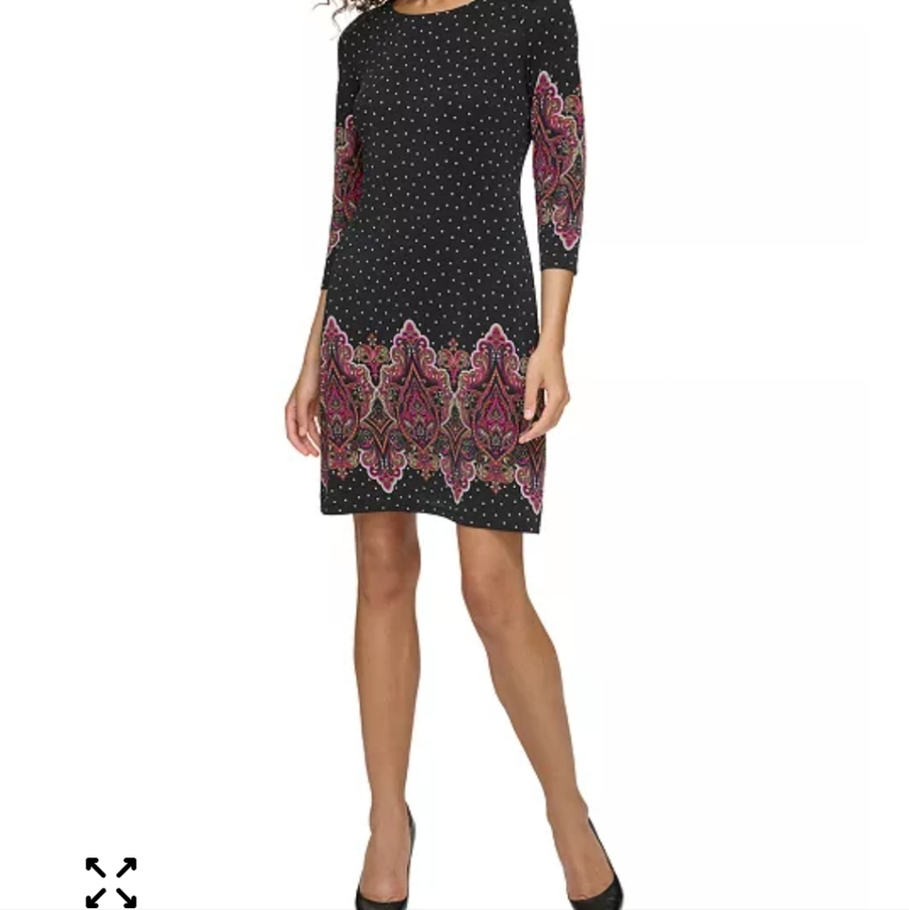 🦋Tommy Hilfiger Black and Pink Patterned Long Sleeve Dress